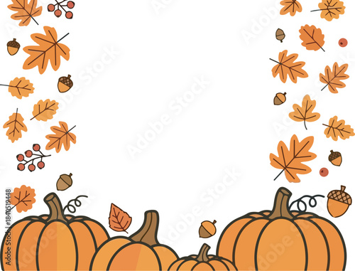 Fall Season Background with Pumpkins and Autumn Leaves