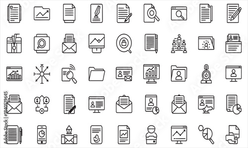 Icons representing mail, email, messages, and notifications in graphic design concept, flat style on white background, digital illustration