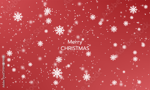 A festive red background with falling white snowflakes and snow dust, featuring "Merry Christmas" text in the center, ideal for holiday cards, banners, and winter season greetings.
