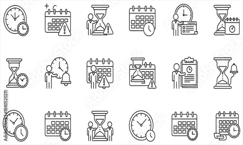 Time Management Icons Set, Clock and Calendar Symbols, Vector Illustration, Digital Graphic, Isolated on White Background, Flat Design
