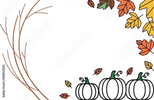 Autumn Pumpkin Landscape with Colorful Fall Trees – Flat Vector Illustration