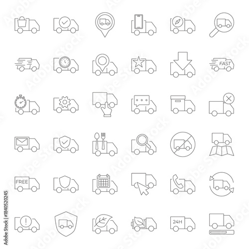 Comprehensive 35 Line Delivery Service Icons