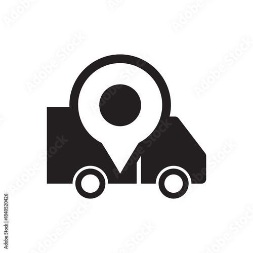 Solid Map Marker Pin Courier Truck Location Icon