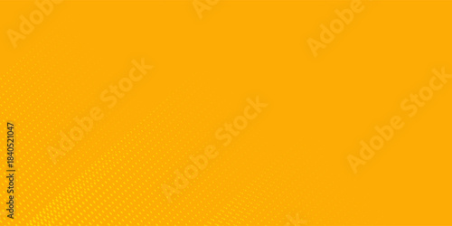 Simple Yellow halftone pattern. Retro comic gradient background. Bright orange pixelated dotted texture overlay.