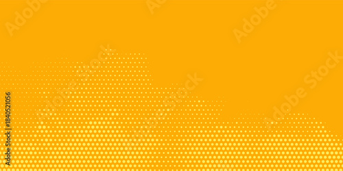 Simple Yellow halftone pattern. Retro comic gradient background. Bright orange pixelated dotted texture overlay.