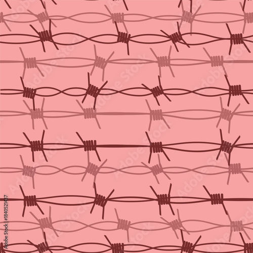 A seamless pattern created with looping barbed wire lines forming a rugged industrial texture.