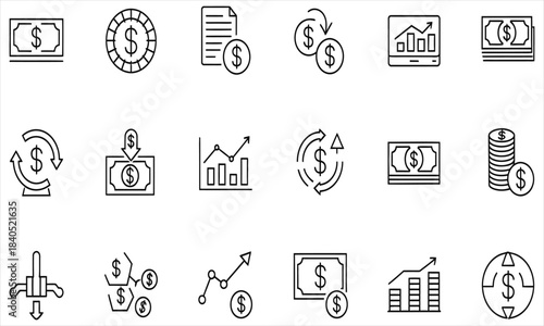 Financial Icon Set: A comprehensive collection of meticulously designed icons representing various aspects of finance, offering a visual vocabulary for financial concepts.