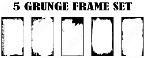 Collection of 5 grunge black border. Frames set.
