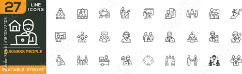 Business People Line Icons Set  Editable Stroke Vector Symbols for HR, Teamwork, Meeting, Management, and Corporate