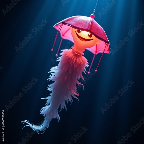 AI generated Luminescent umbrella jellyfish dancing underwater with shimmering canopy