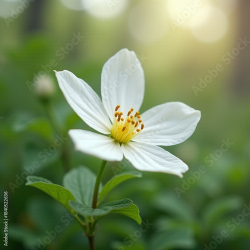 AI generated Vivid image of dewladen wildflower illuminated by soft morning sunlight