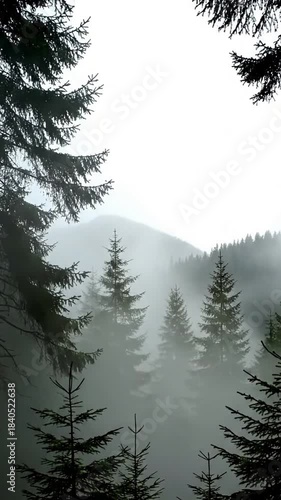 Cloudy Vista Unfolds with nature fog over the forest effect nature landscape style featuring fog, forest, nature, landscape,