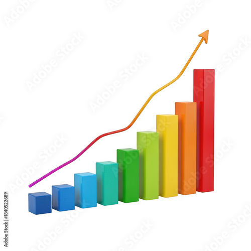 Free Download Colorful bar chart with upward trend line isolated on transparent background - GFXLoad