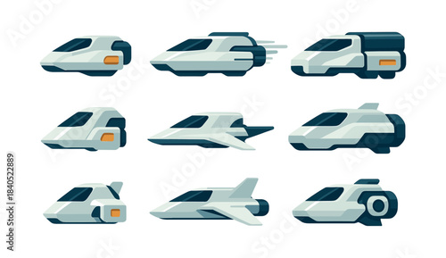 Futuristic spaceship vector illustration, flat vector, sci-fi transport designs