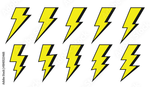 Vector of Lightning, electric power, voltage. lightning bolt electric energy symbol silhouette. Yellow Lightning.