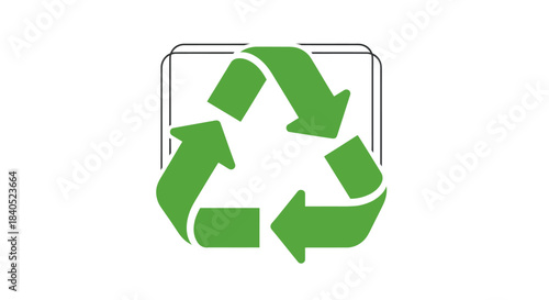 Green universal recycling symbol with three chasing arrows on a simple package outline icon.