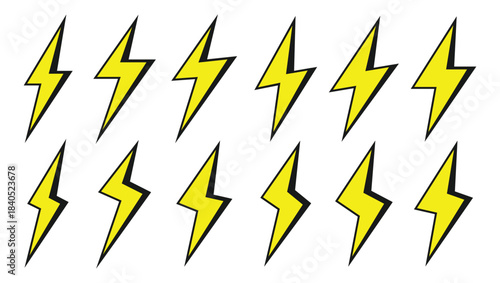 Vector of Lightning, electric power, voltage. lightning bolt electric energy symbol silhouette. Yellow Lightning bolt icon design element