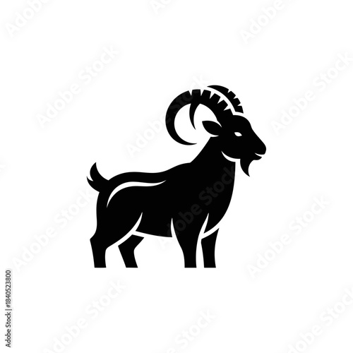 Black silhouette of an ibex facing right isolated on a transparent background