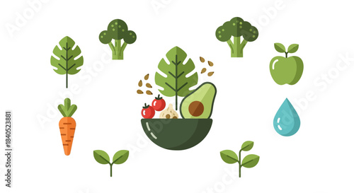 Healthy Eating Concept - Fresh Vegetables and Fruits in a Bowl.