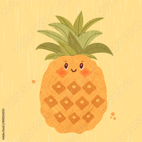 Bright pineapple on a textured background in a cheerful  style. Fun, tropical and lively illustration perfect for food themes, packaging and playful designs.