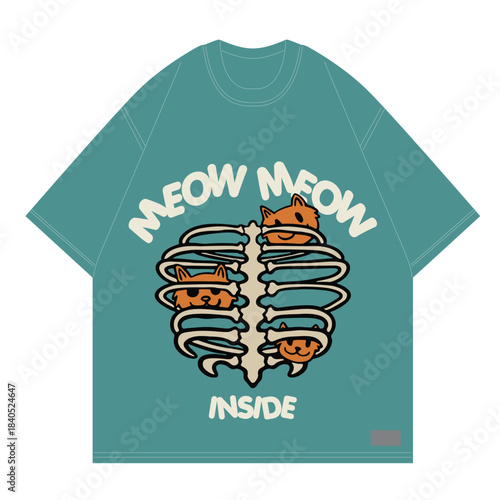 meow meow inside design witb with orange cat around for clothing brand