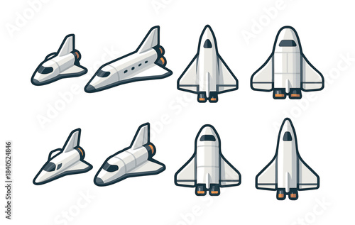 Space ships set, futuristic vehicles, space travel, flat vector illustration