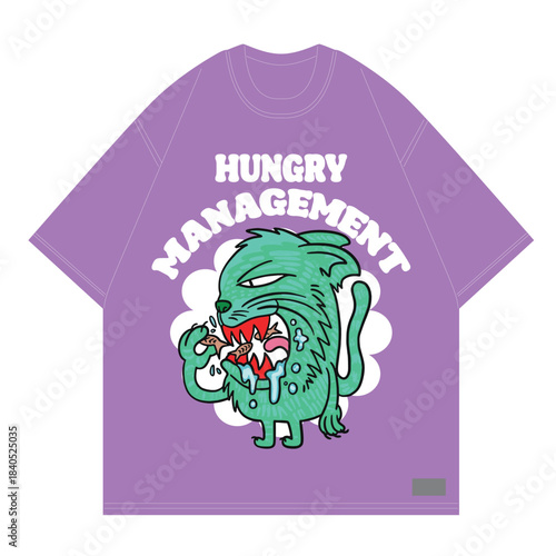 hungry green cat design eating bread for clothing brand or POD