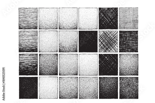 Hand-Drawn Halftone and Crosshatch Texture Grid Set