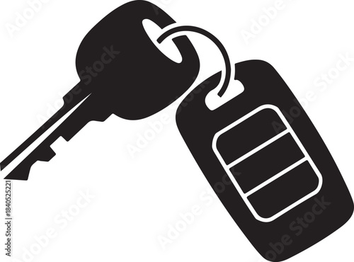 Black Silhouette of Car Keys with Remote Fob on White Background automobile vehicle.