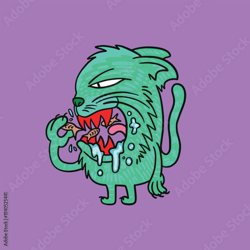 hungry cat design crazy eating cat design vector style