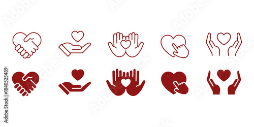 Photography Heart line and silhouette icon set