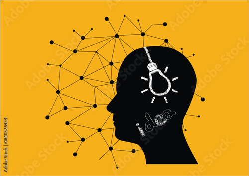 silhouette of man brain with idea conceft