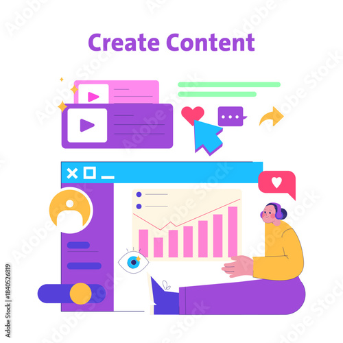 Vector Illustration of Content Creation and Analytics