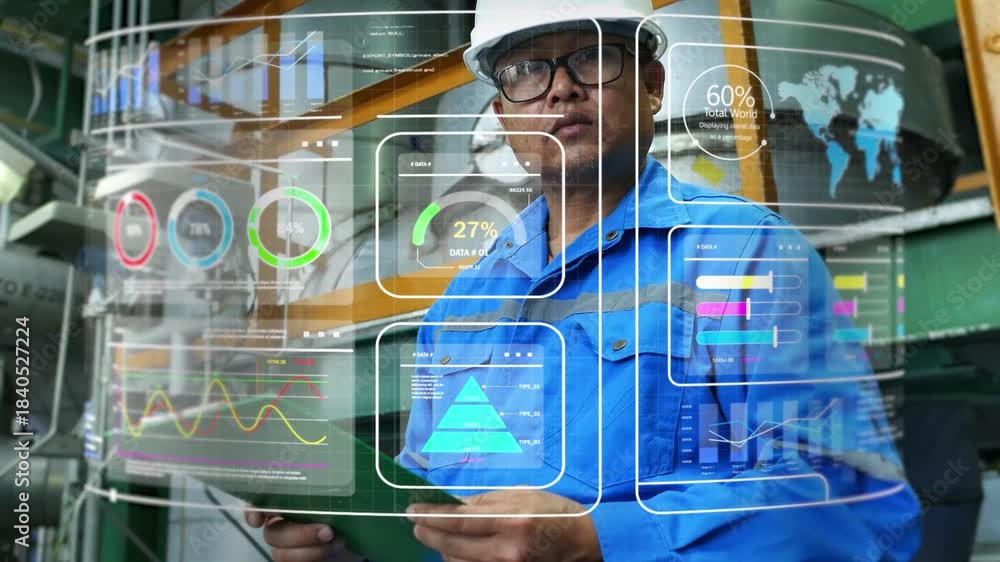 Fake Engineering Work Screen Engineers view data analyzed by an AI system on an industrial ...