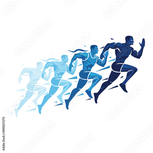 Blue Runner Man Sprinting With Motion Blur Speed Effect