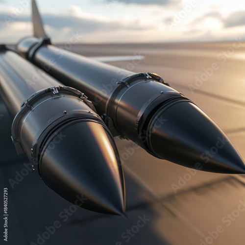 A sleek military jet soars high above dense clouds, evoking feelings of power and freedom against a stunning sunset backdrop