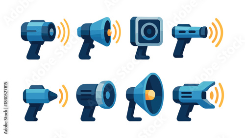 Loudspeaker and megaphone collection, flat vector illustration, sound icon set