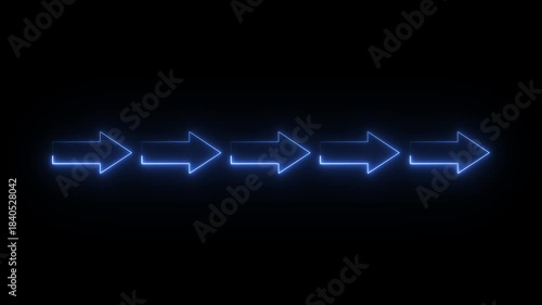 a sequence of six blue neon arrows pointing to the right.