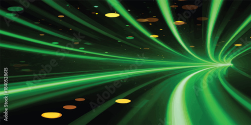 Abstract green motion background loop featuring bright colorful laser lines and futuristic energy wave patterns