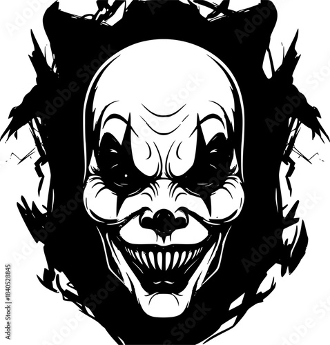 
Clown Mask with Glowing Background Silhouette on Transparent White Vector Illustration 