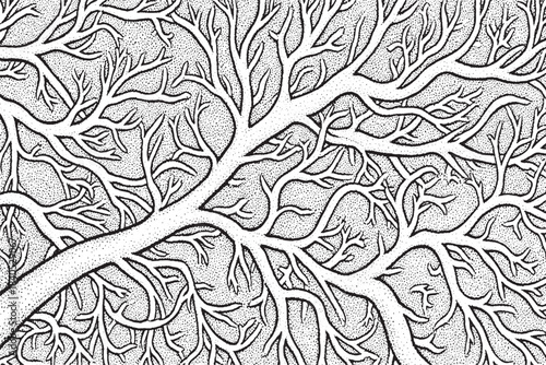 Intricate Black and White Fractal Tree Branching Pattern