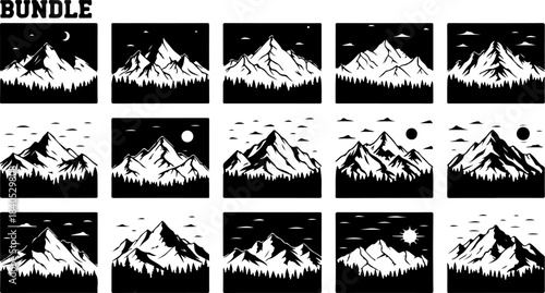 Hand-Drawn Mountain Silhouette Clipart Bundle”