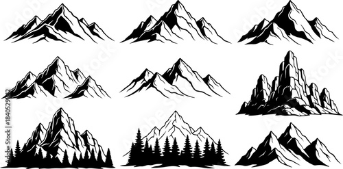 Hand-Drawn Mountain Silhouette Clipart Bundle”