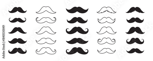 Elegant mustache style icons set for vintage and gentleman design, vector illustration, isolated on a white background