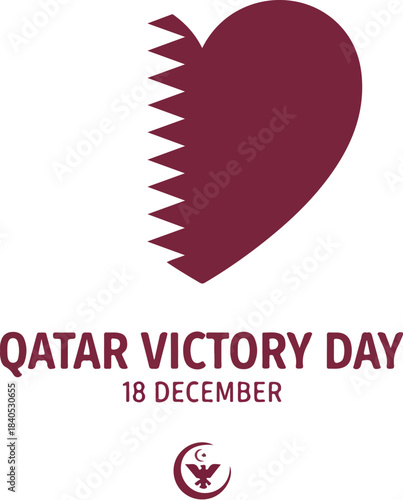 Heart-shaped Qatar flag with serrated division, flat clean vector, no gradients, white background, symbolic Qatar Victory Day love design