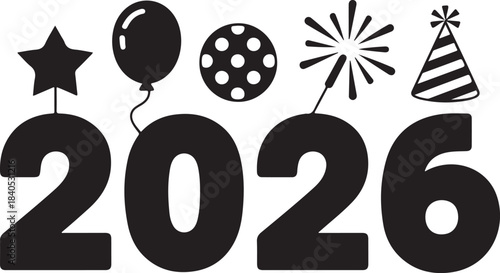 2026 celebration mark silhouette vector illustration icons. happy New Year 2026 silhouette vector illustration cons collection