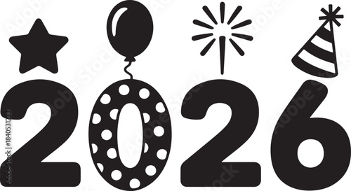 2026 celebration mark silhouette vector illustration icons. happy New Year 2026 silhouette vector illustration cons collection