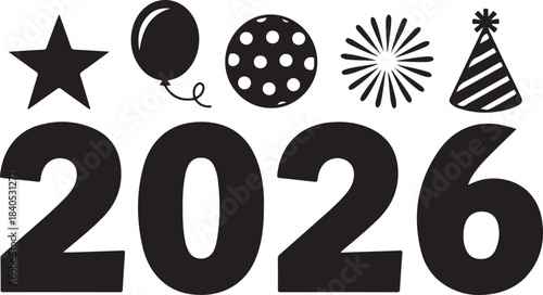 2026 celebration mark silhouette vector illustration icons. happy New Year 2026 silhouette vector illustration cons collection