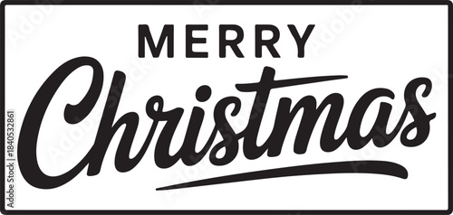 Merry Christmas black calligraphy lettering, web slide. Xmas handwritten inscription with text in frame. Vector illustration