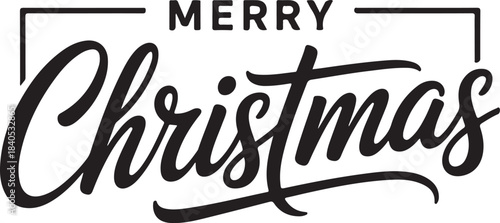 Merry Christmas black calligraphy lettering, web slide. Xmas handwritten inscription with text in frame. Vector illustration